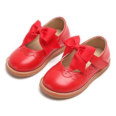 Imagem de Kolan Todder Sapatos Oxford para meninas Mary Jane com tira em T, uniforme escolar, vestido de festa, sapatos rasos, Ke01-vermelho, 10 Toddler