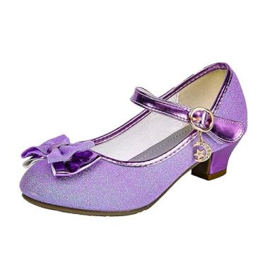 Imagem de Beselle Vestido De Menina Generoso Com Brilho Roxo Mary Jane, Sapatilhas Balé, Salto Baixo, Sapatos Princesa, Tamanho 2,5 M Eua, Infantil