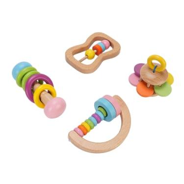 Imagem de aqxreight 4pcs de Madeira Chocalhos de bebê Define Brinquedos de Madeira Madeira para Bebês Com Cores Vivas Seguras Madeira de Faia de Aprendizado Precoce Brinquedos para Recém -nascidos