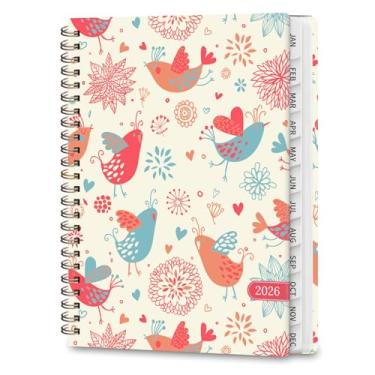 Imagem de Agenda 2026, janeiro de 2026 a dezembro de 2026, livro de planejamento semanal e mensal, agenda de calendário de capa dura com abas, páginas de notas, A5 (16 cm x 21 cm) - Pássaros Chirpy