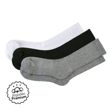 Imagem de Kit com 3 Pares Meias Cano Alto Algodão Mescla/Preto/Branco - Zee Rucc