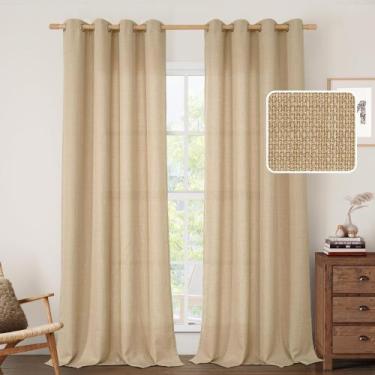 Imagem de Cortinas LAMIT de linho natural de 213 cm de comprimento para sala de 