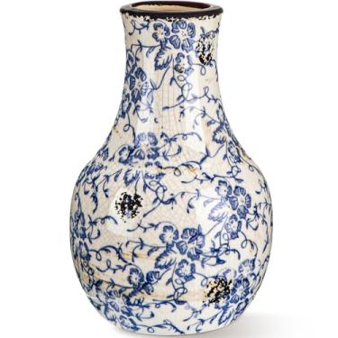 Imagem de LemonRoad Vaso de flor de cerâmica vintage 14 cm Chinoiserie Vaso de porcelana esmaltado rachado com gelo rústico peças centrais grandes para mesa de casa, sala de estar, estante de livros e