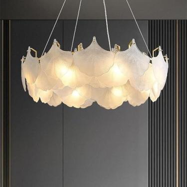 Imagem de Lustre De Arte Moderna, Lustre De Folha De Ginkgo De Vidro Criativo, Lustre De Vidro De Luxo Simples E Leve Para Sala De Estar Sala De Jantar Quarto, 80CM