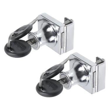 Imagem de LC LICTOP Fechadura sem furadeira para vidro de 0,5 a 0,8 cm, chave diferente - montagem de porta a placa, 2 conjuntos retangulares cromados de 3,8 x 3,8 cm, trava de vidro de liga de zinco para