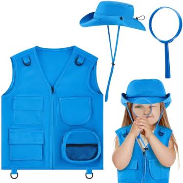 Imagem de Ramede Colete e chapéu explorador de safári infantil, fantasia de explorador para pesca, aventura, acampamento, meninos, meninas, cosplay, Azul, Sky Scout