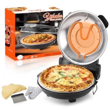 Imagem de YIBAKE Forno elétrico de pizza de 30,5 cm – Máquina de pizza de bancada com pedra cerâmica, aquece até 426 °C, forno portátil de pizza interno para pizzas caseiras, cinza