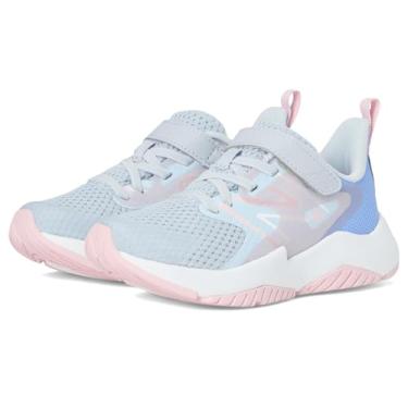 Imagem de New Balance Tênis infantil unissex Rave Run V2 de renda elástica com alça superior, Céu brilhante/granito/açúcar rosa, 14
