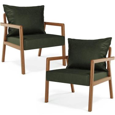 Imagem de Kit 02 Poltronas Decorativa Para Sala de Estar Alícia B04 Couríssimo Verde Musgo - Lyam Decor