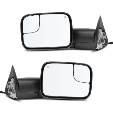 Imagem de LLPTA Espelhos de reboque Drive & Paasenger - Compatível com Dodge Ram 1500 2500 3500 1998-2002 - Espelhos retrovisores laterais pretos aquecidos ajustáveis com potência ajustável