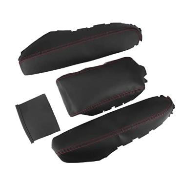 Imagem de A ABSOPRO Substituição de capa protetora de apoio de braço de couro sintético preto com pontos vermelhos para Honda Civic 2016-2021 (conjunto de 1)