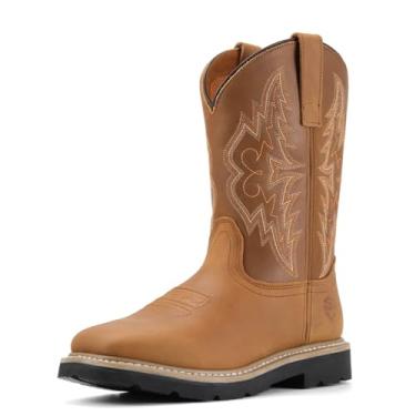 Imagem de SUREWAY Botas masculinas de caubói ocidental, bico macio, impermeável, bico quadrado, botas de trabalho para homens, confortáveis e duráveis, resistentes a óleo/deslizamento, couro mais grosso, sola