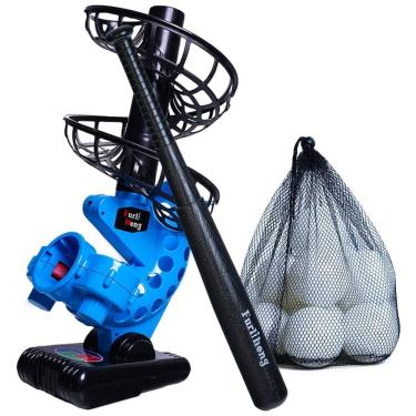 Imagem de Lançador de Bolas Automático Infantil com Ângulo Ajustável, Bateria, Taco e 12 Bolas, Furlihong 380BH, Azul