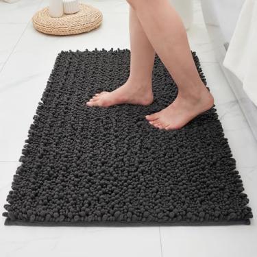 Imagem de ILANGO Tapetes de banheiro cinza escuro 111 x 61 cm, tapetes de banho de chenille absorventes extramacios, tapete de banho grosso, antiderrapante, felpudo, lavável na máquina, tapetes de banho de