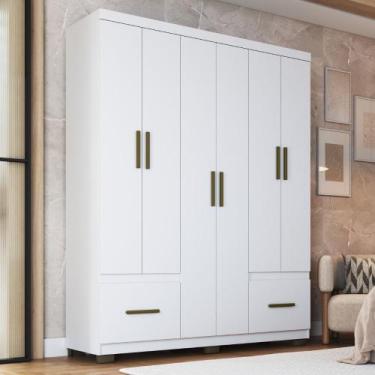 Imagem de Guarda Roupa Casal 6 Portas 2 Gavetas com Pés Manaus Faimec, Branco