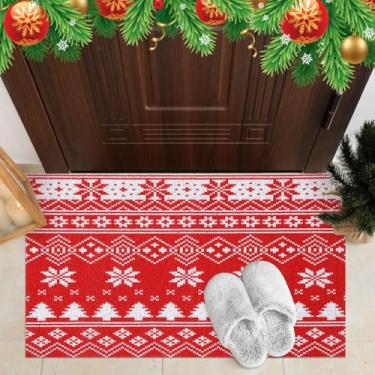 Imagem de Dunzy Tapete de porta de Natal 43 x 76 cm Tapete de PVC para decoração de férias internas, entrada de casa, entrada externa, quintal, pátio (árvore de Natal)