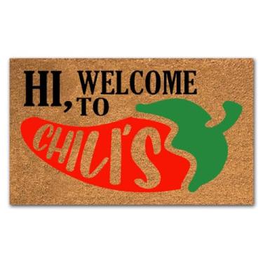 Imagem de XTDJJKK Tapete de porta da frente engraçado Hi Welcome to Chilis com resistente decoração de varanda frontal tapetes de pátio bem-vindo coir capacho entrada natural coco marrom tapete novidade