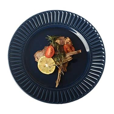 Imagem de Prato de serviço em relevo padrão prato de jantar doméstico prato de jantar de cerâmica restaurante café prato de jantar prato de sobremesa pratos planos circulares (cor: A)