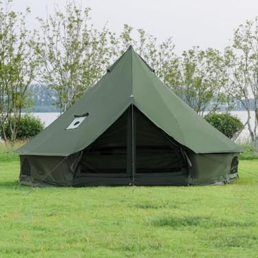 Imagem de Tenda Bell para acampamento familiar - espaçosa Yurt de 4 metros com tomada de fogão, grandes barracas de glamping para 4-6 pessoas, abrigo de lona Oxford para 4 estações (4 m (verde)