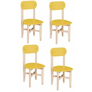 Imagem de Kit 4 Cadeiras Colorê Infantil Assento e Encosto Amarelo Base em Madei