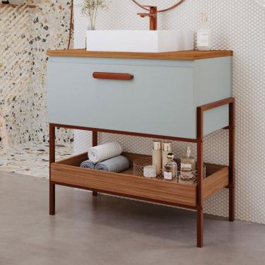 Imagem de Armário de Banheiro Portinari 60 Cm 1 Porta 100% Mdf Pistache/Freijó - Mgm Móveis