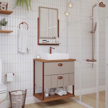 Imagem de Armário de Banheiro Uni 60cm 2 Gavetas C/ Espelheira 100% Mdf Cappuccino/Freijó - Mgm Móveis