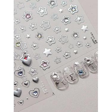 Imagem de 1 folha de adesivos coloridos de estrelas sonhadoras 5D elegantes em relevo fofos decalques de strass autoadesivos doces chiques unhas acrílicas acessórios de manicure DIY lembrancinhas de festa de
