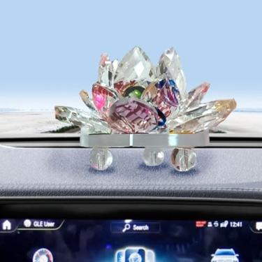 Imagem de Escultura de cristal de lótus de centro de mesa com suporte de base para decoração de prateleira de mesa de escritório em casa