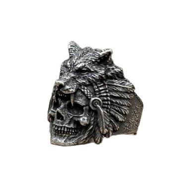 Imagem de Anel de caveira de aço inoxidável com cabeça de lobo – símbolo de animal resistente e dominante, joia robusta para força e poder, anel de caveira unissex durável tamanho 7-13, Aço inoxidável, Sem