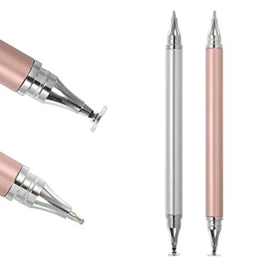 Imagem de 2 canetas esferográficas com ponta Stylus 2 em 1, canetas Stylus de ponta fina para telas sensíveis ao toque, canetas stylus capacitivas universais, para tablet, prata, rosa