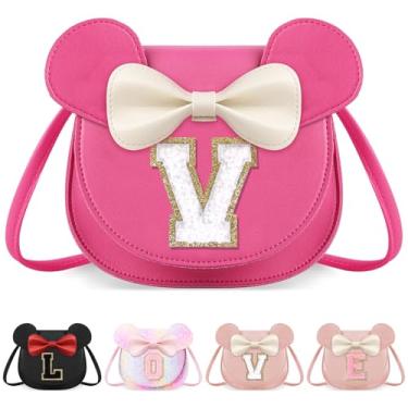 Imagem de izuzta Bolsa infantil pequena para crianças, mini linda carteira com laço de orelha de rato, bolsa transversal, bolsa rosa, presente de aniversário, Grande/Bolsa Rosa/Letra Branca, V, V