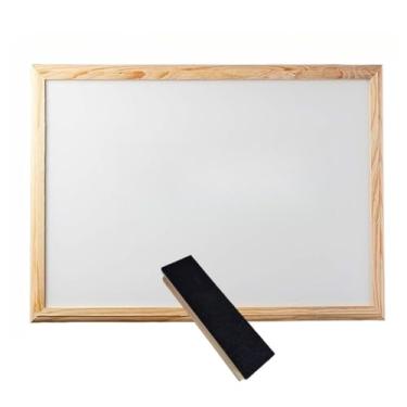 Imagem de Quadro Lousa Escolar Branco Moldura em Madeira 40 * 30cm/60 * 40cm/70 * 50cm/80 * 60cm(80x60 Branco com Apagador)