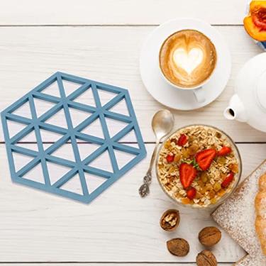Imagem de Jogo americano hexagonal de silicone 5 peças, tapete de tigela com isolamento térmico, com design vazado, para mesa de jantar (azul)