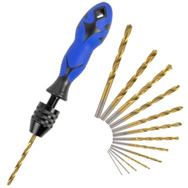 Imagem de YOKOMING Torno de pino ajustável 0,8 ~ 6,5 mm com 13 peças de brocas HSS Conjunto de brocas torcidas (0,8 mm-6,5 mm) para madeira, joias, plástico, contas, etc