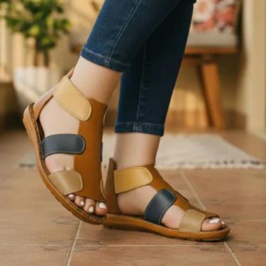 Imagem de Sandália Gladiadora Feminina Couro Legítimo Caramelo - Dedmar, 35