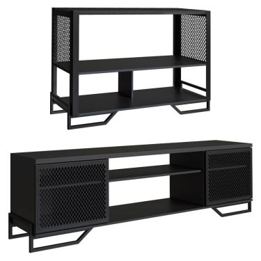 Imagem de Rack 180 Cm 2 Pt Aparador 130 Cm Industrial 27x21 Preto Pp Preto