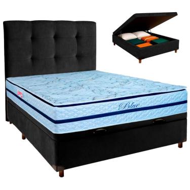 Imagem de Kit Cama Box Bau + Cabeceira + Colchão Casal Molas Ensacadas - Blue - Paropas
