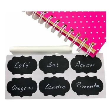 Imagem de 90 Etiqueta Adesiva Lousa + 1 Caneta Giz Para Decorar Po Pre