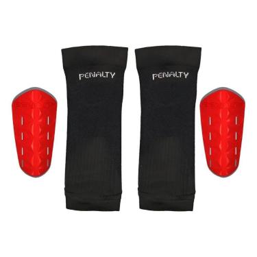 Imagem de Kit Caneleira Futebol + Porta Caneleira Adulto Pena Vermelho