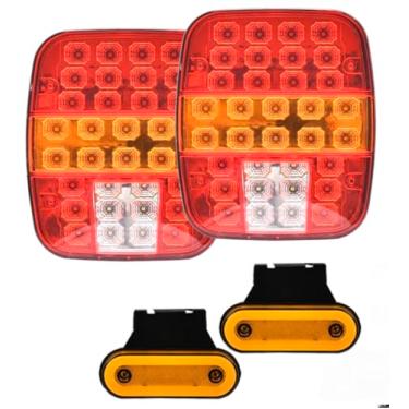 Imagem de 2 Lanternas Traseira LED Marmita 12V 24V Lanternas Delimitadora Lateral Âmbar freio, Seta, Ré Universal para Caminhão, Carreta e Reboque