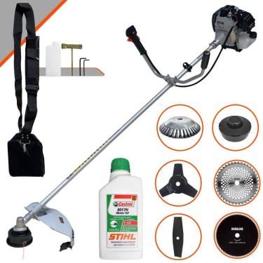 Imagem de Roçadeira Aparador de Grama À Gasolina Toyama TBC43H 43cc 1,7HP 12.000rpm Completo Com Kit 4 Lâminas + Carretel de Nylon + Escova de Aço + ÓLEO STIHL