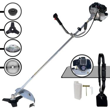 Imagem de Roçadeira Aparador de Grama À Gasolina Toyama TBC43H 43cc 1,7HP 12.000rpm Com Carretel e Faca 3 Pontas + Faca 40 Dentes Vídea + Escova Circular de Aço