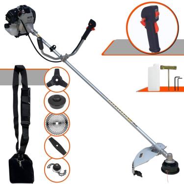 Imagem de Roçadeira Lateral Toyama TBC43H À Gasolina 43cc 1,7HP Alta Rotação Para Todos os Tipos de Trabalho Com Carretel de Nylon + Kit de 4 Lâminas de Cortes