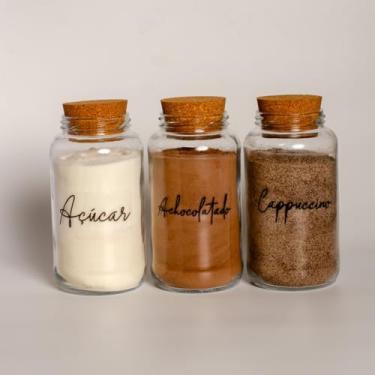 Imagem de Pote de armazenamento cafe Kit Cantinho do Café - ESCOLHA SEU KIT - Potes de Vidro 830 ml com Tampa de Cortiça(Açúcar - Achoc. - Capucc)