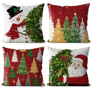 Imagem de CMZLUMINEST Conjunto de 4 capas de almofada de Natal 45 x 45 cm - Capas de almofada de inverno com design de ícone - Fronhas de fazenda para sofá, sofá, sala de estar, varanda, decoração interna de