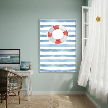Imagem de Quadro Decorativo Boia Salvavidas Fundo Listrado-70X50Cm - Quadros On-