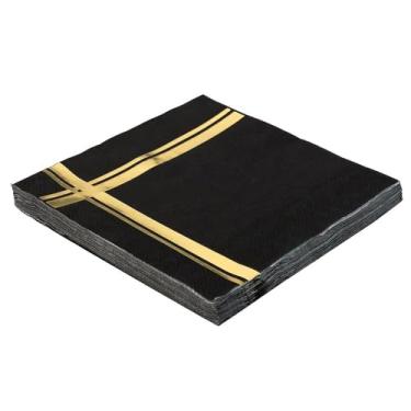 Imagem de Guardanapo De Papel Decorado 33Cm Folha Dupla Prata Festas (Preto e Dourado)