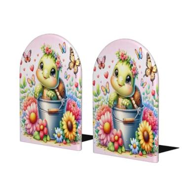 Imagem de Flor tartaruga bonito grande suporte de livros de madeira decorativo antiderrapante resistente terminais de livros para escritório mesa de escritório casa biblioteca escola estudo decoração divisórias