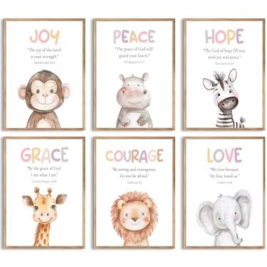 Imagem de Decoração de parede de animais de berçário, safári, versículo bíblico, pôster cristão, tela para berçário, decoração de parede, imagem de quarto de bebê, meninos, estampa de animais de safári, arte de