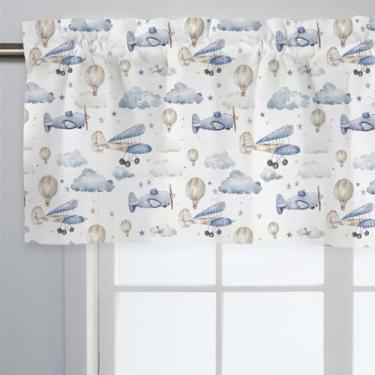 Imagem de KuphiL10C Unissex Avião Balão de Ar Quente Nuvens Estrelas Berçário Cortina Saia Curta com Bolso de Haste para Meninos Meninas Crianças Crianças Crianças Quarto Sala de Estar Janela Decoração-18x54